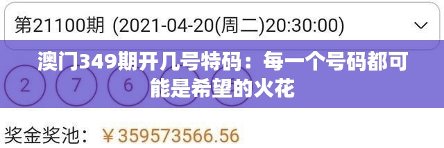 澳门349期开几号特码:每一个号码都可能是希望的火花