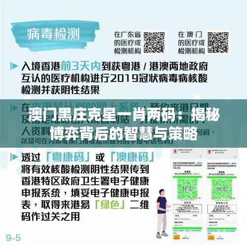 澳门黑庄克星一肖两码:揭秘博弈背后的智慧与策略
